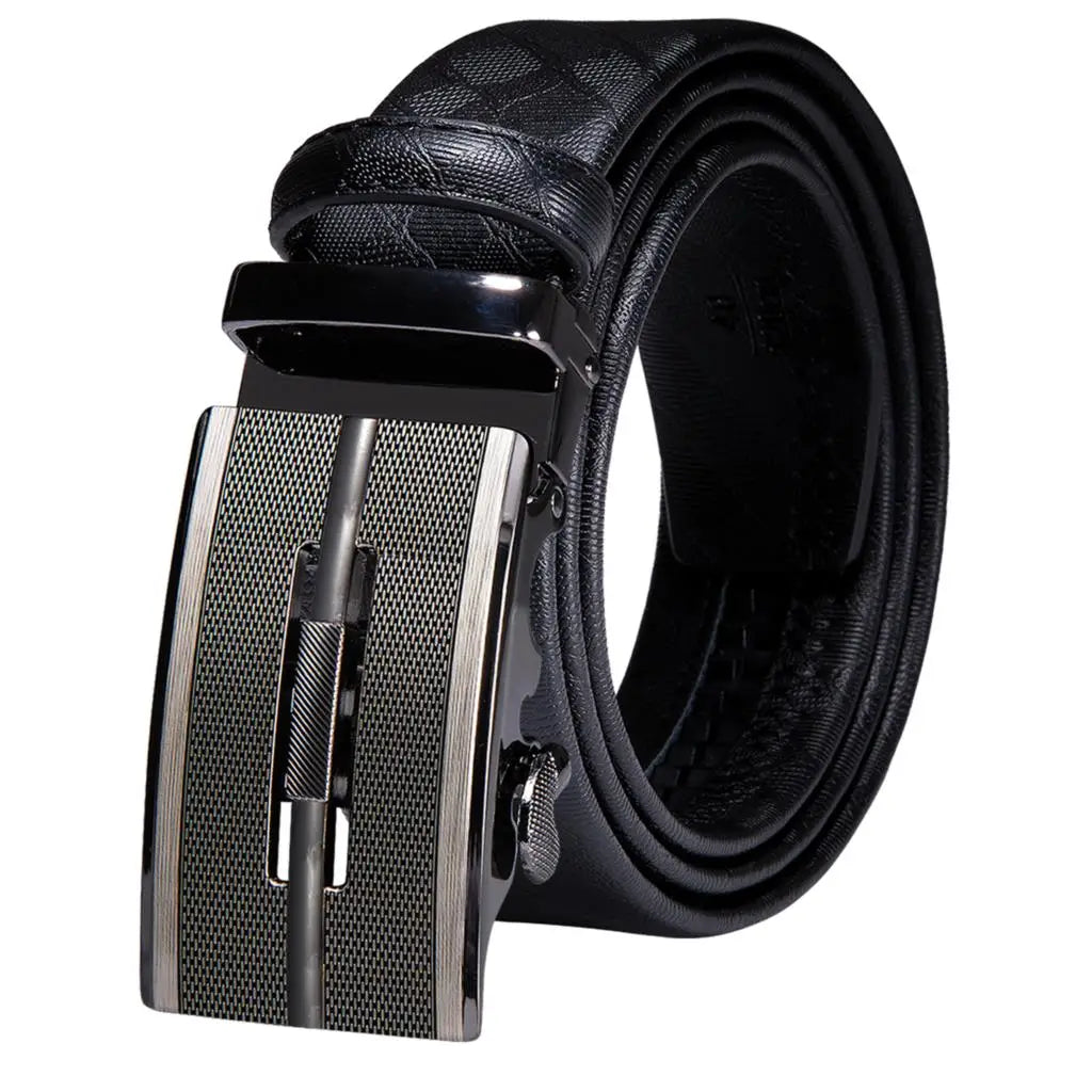 Men's Luxury Genuine Leather Belt – Automatic Buckle Leather Ratchet Belt Qme 0026 130cm