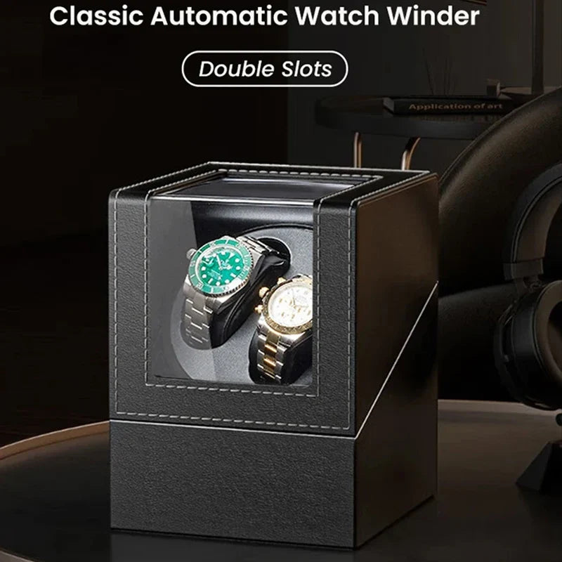 2-Slot Automatic Watch Winder Box USB Powered – Quiet Motor Watch Winder Box Qme
