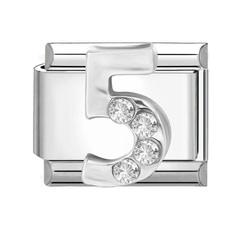 Zircon Number Italian Charm Links 0-9 | Stainless Steel DIY