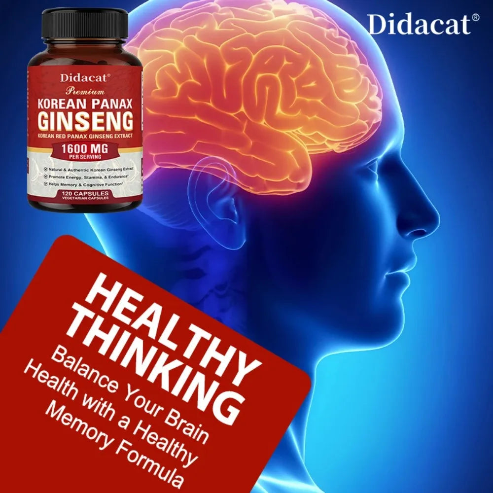 Korean Red Panax Ginseng Capsules – Energy & Focus Support Herbal Supplement Capsules Qst