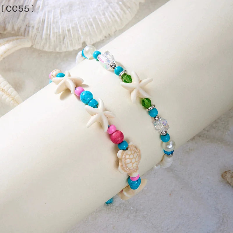 Boho Starfish Shell Beaded Bracelet – Handmade Beach Jewelry Charm Bracelet Qst