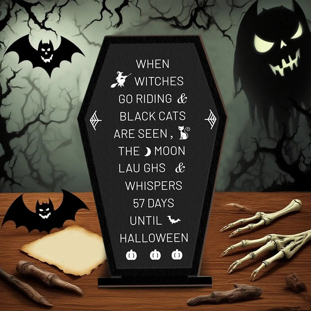 Halloween Coffin Wooden Table Sign & Message Board Display Halloween Table Decor Qme