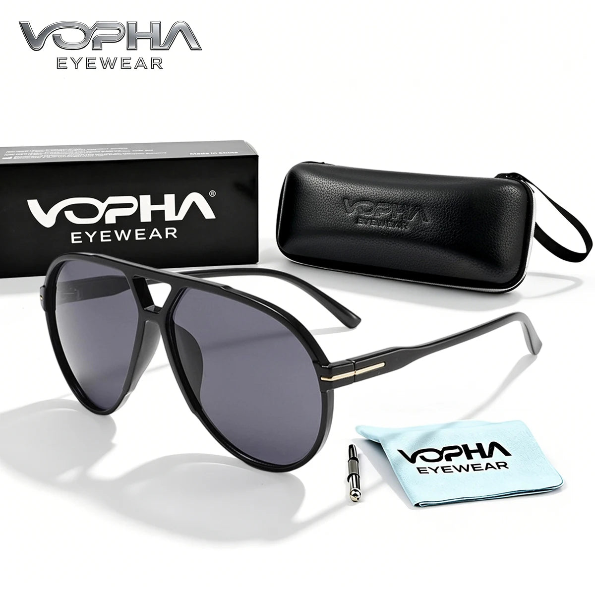 VOPHA Retro Aviator Sunglasses UV400 – Unisex Pilot Style Aviator Sunglasses Qst Black gray