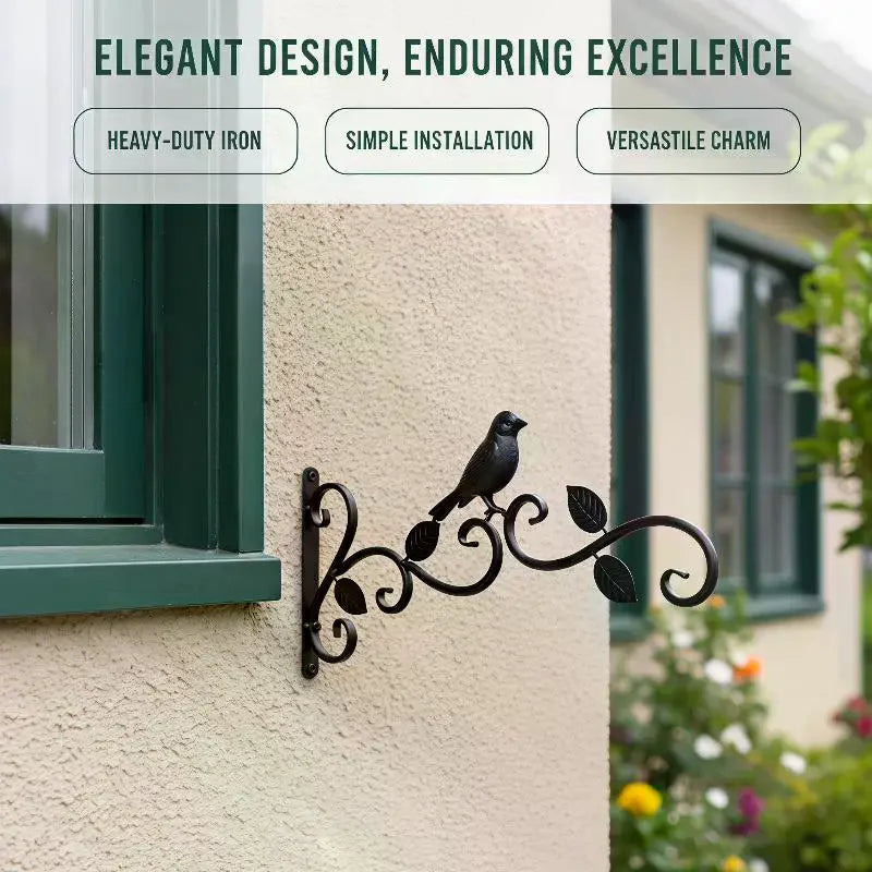 Wrought Iron Hanging Plant Bracket – Bird & Leaf Design Plant Bracket Qme