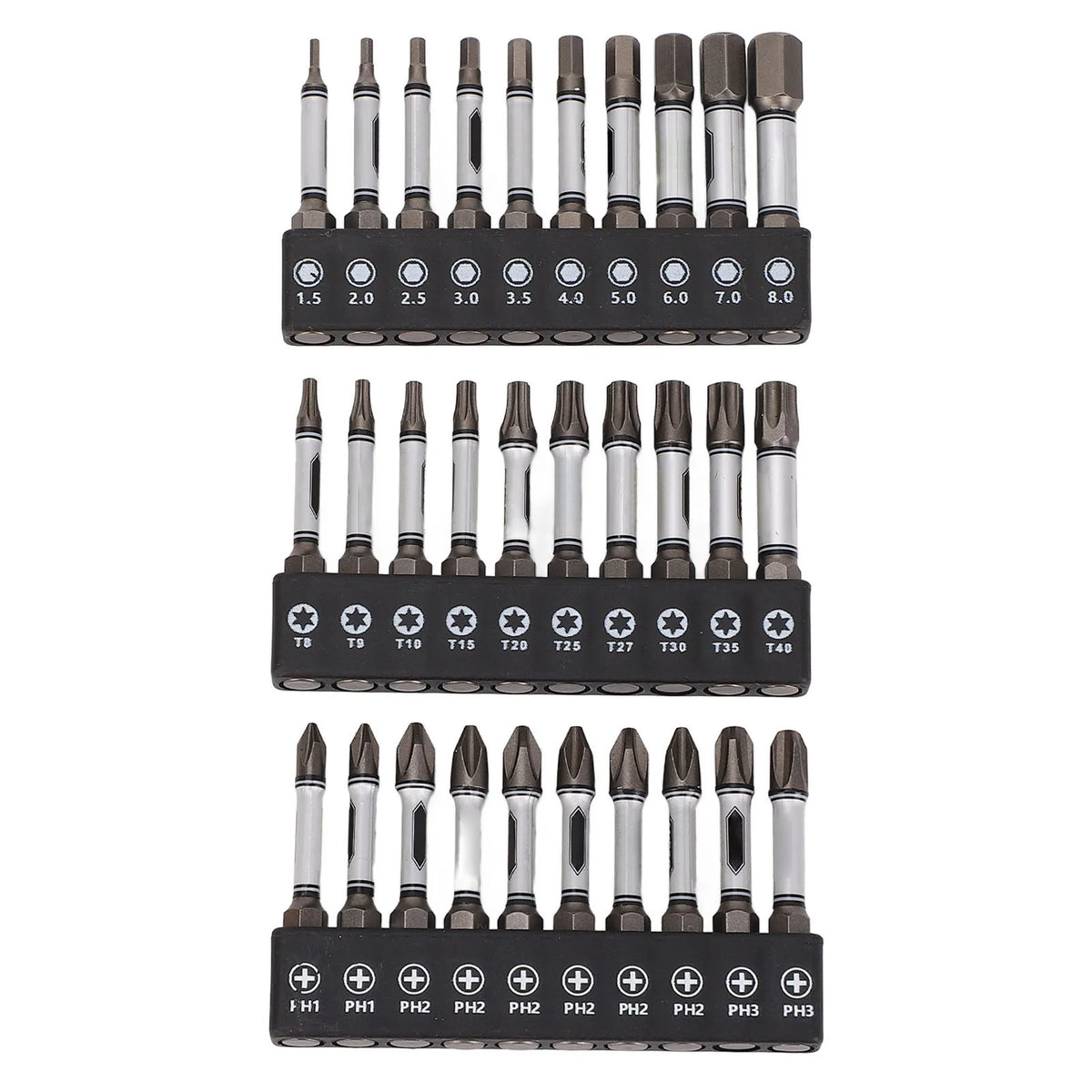 30-Pc Impact Screwdriver Bit Set | D2 Steel Magnetic Hex Shank Screwdriver Bit Set Qme 30Pcs