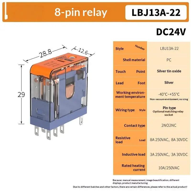 J13A Micro Plug-in Relay AC 220V DC 24V 12A – 5Pin & 8Pin Plug-in Relay Qme 8pin 1NO1NC DC24V