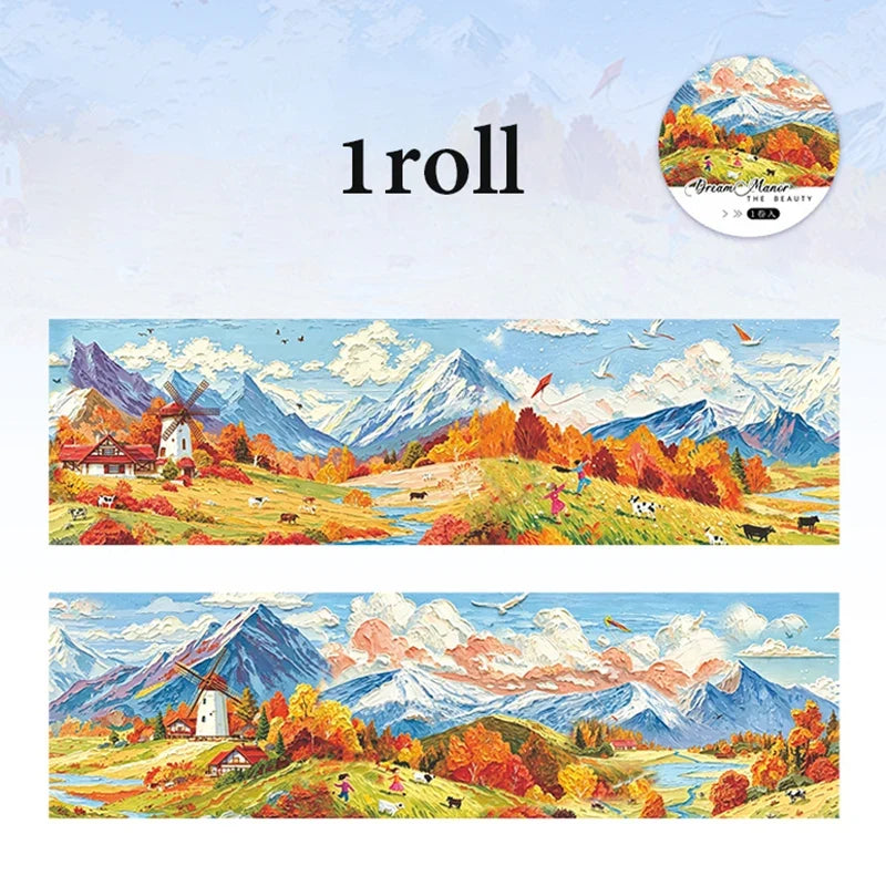 Wide European Town Scenery Washi Tape – Junk Journal Decorative Washi Tape Qme E
