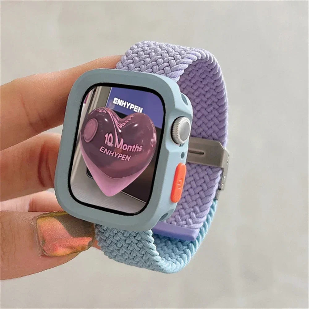 Candy Silicone Case & Strap for Apple Watch Series 9 8 7 SE Silicone Watch Band Qme Blue Purple For Series 789 41mm