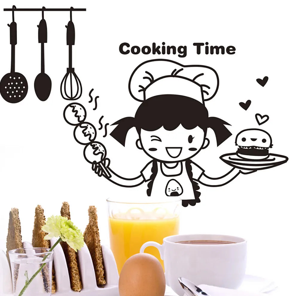 Happy Girl Chef Cooking Wall Sticker – Kitchen & Bar Decal Kitchen Wall Decal Qme
