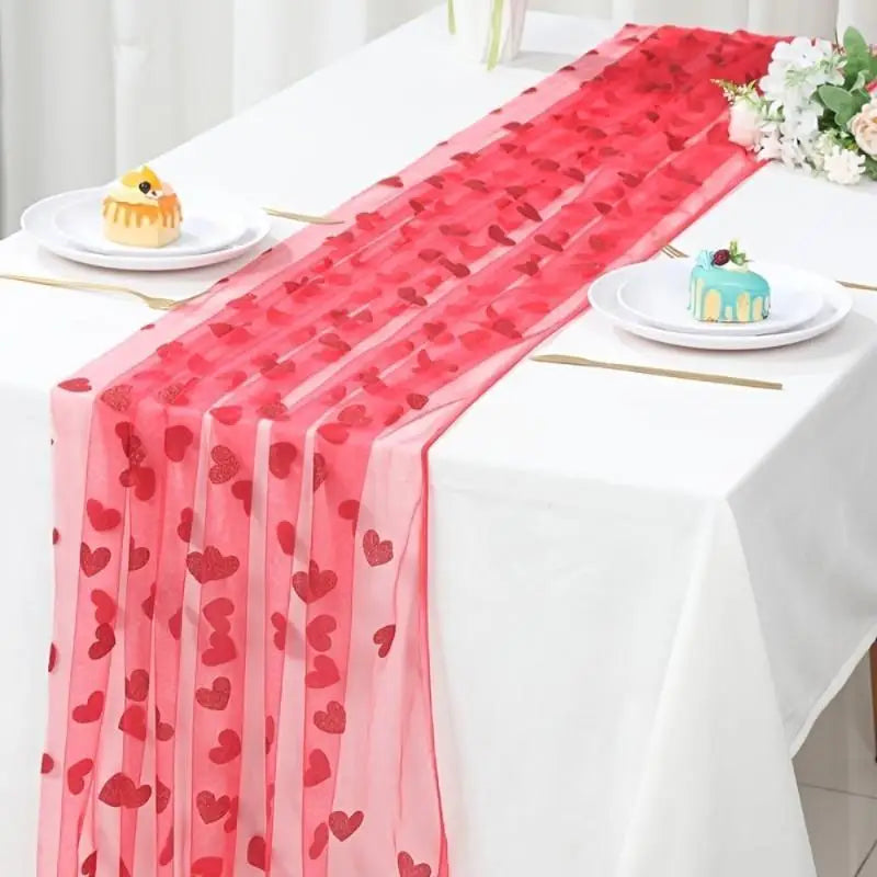Heart-Shaped Mesh Tablecloth for Weddings & Banquets Decorative Table Overlay Qme
