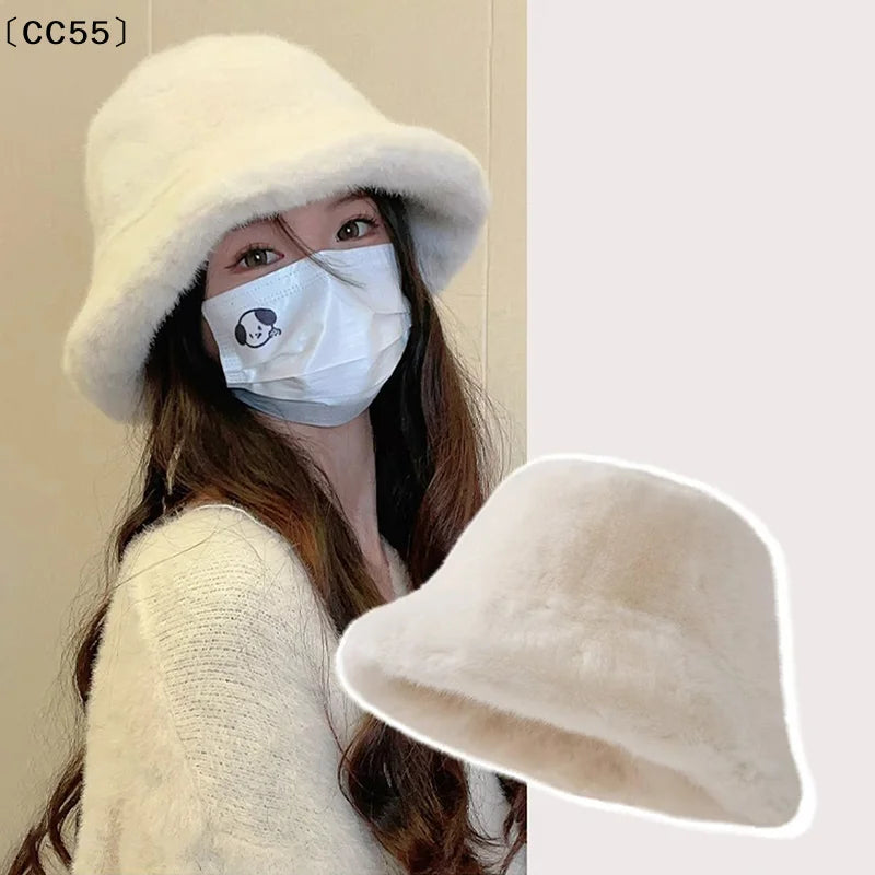 Women's Winter Plush Bucket Hat – Fluffy Windproof Fisherman Cap Winter Bucket Hat Qst