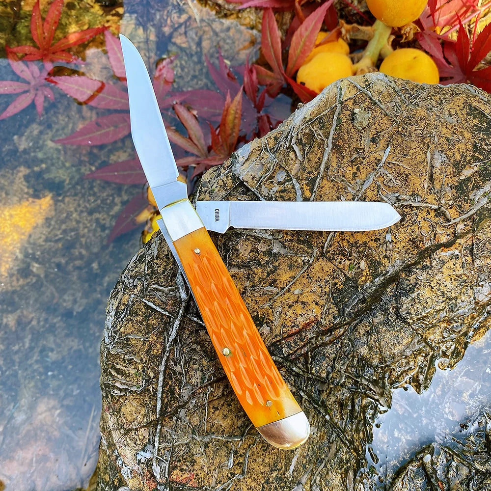 Watchman Trapper Slip Joint Folding Knife – Cow Bone Handle Folding Pocket Knife Qst