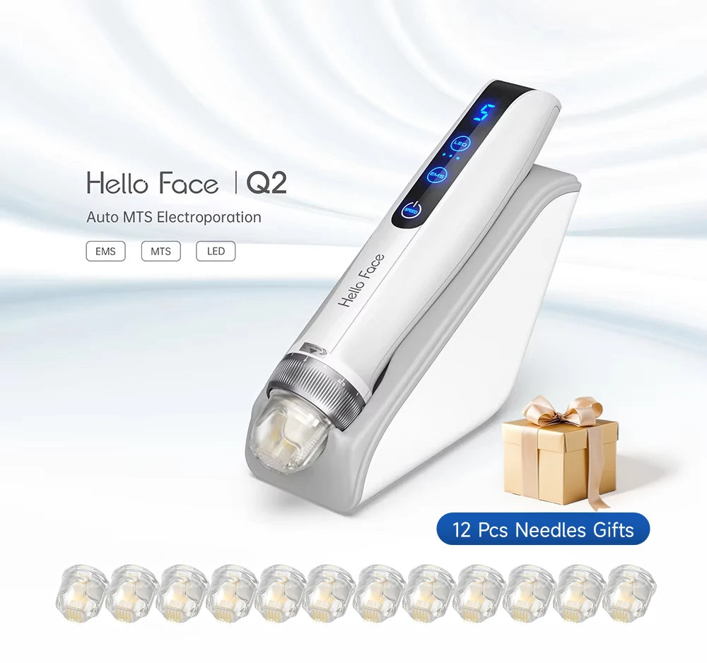 Hello Face Q2 Wireless Microneedling Pen – EMS, LED & 12 Cartridges Microneedling Pen Qst
