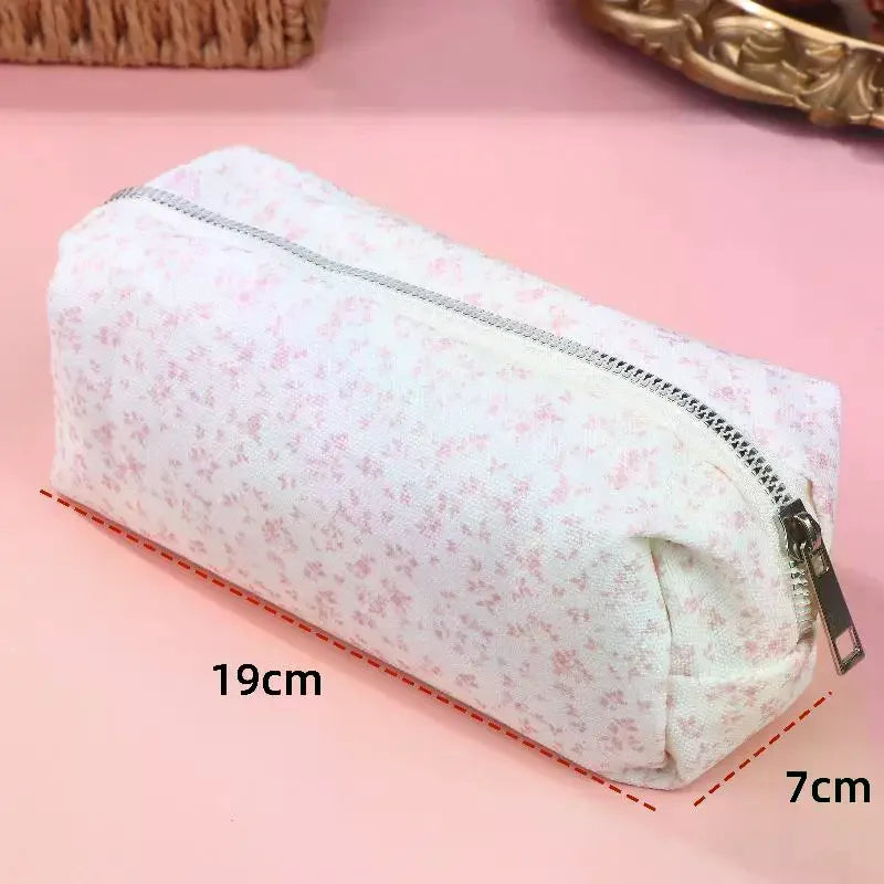 Large Capacity Pink Floral Pencil Pouch & Handheld Pen Bag Pencil Pouch Qme