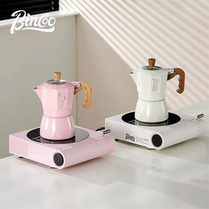 Bincoo Moka Pot & Electric Stove Set – 2 Cup 120ml Espresso Maker Moka Pot Set Qst Pink