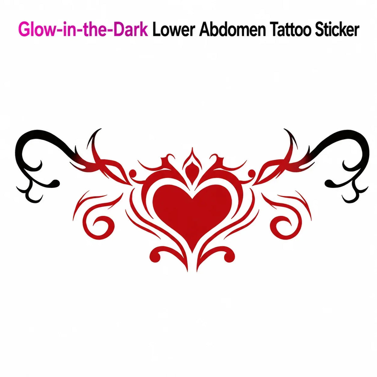 Glow in the Dark Temporary Tattoo Sticker – Red Heart Scroll Temporary Tattoo Sticker Qme
