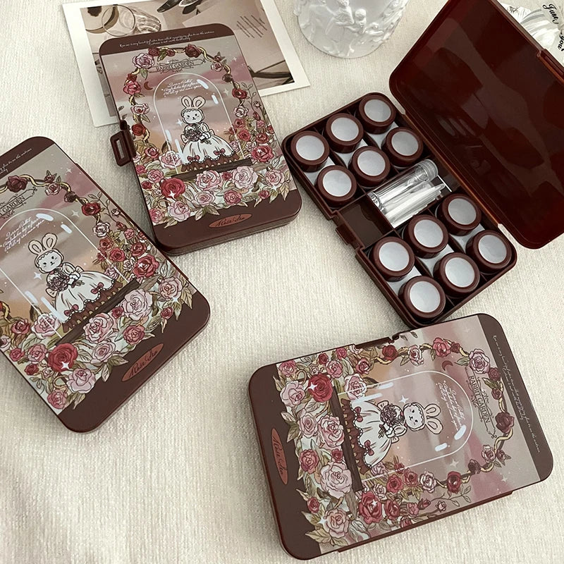 Contact Lens Travel Case Kit – Storage Box, Tweezers & Applicator Contact Lens Case Qst 1set Rose red