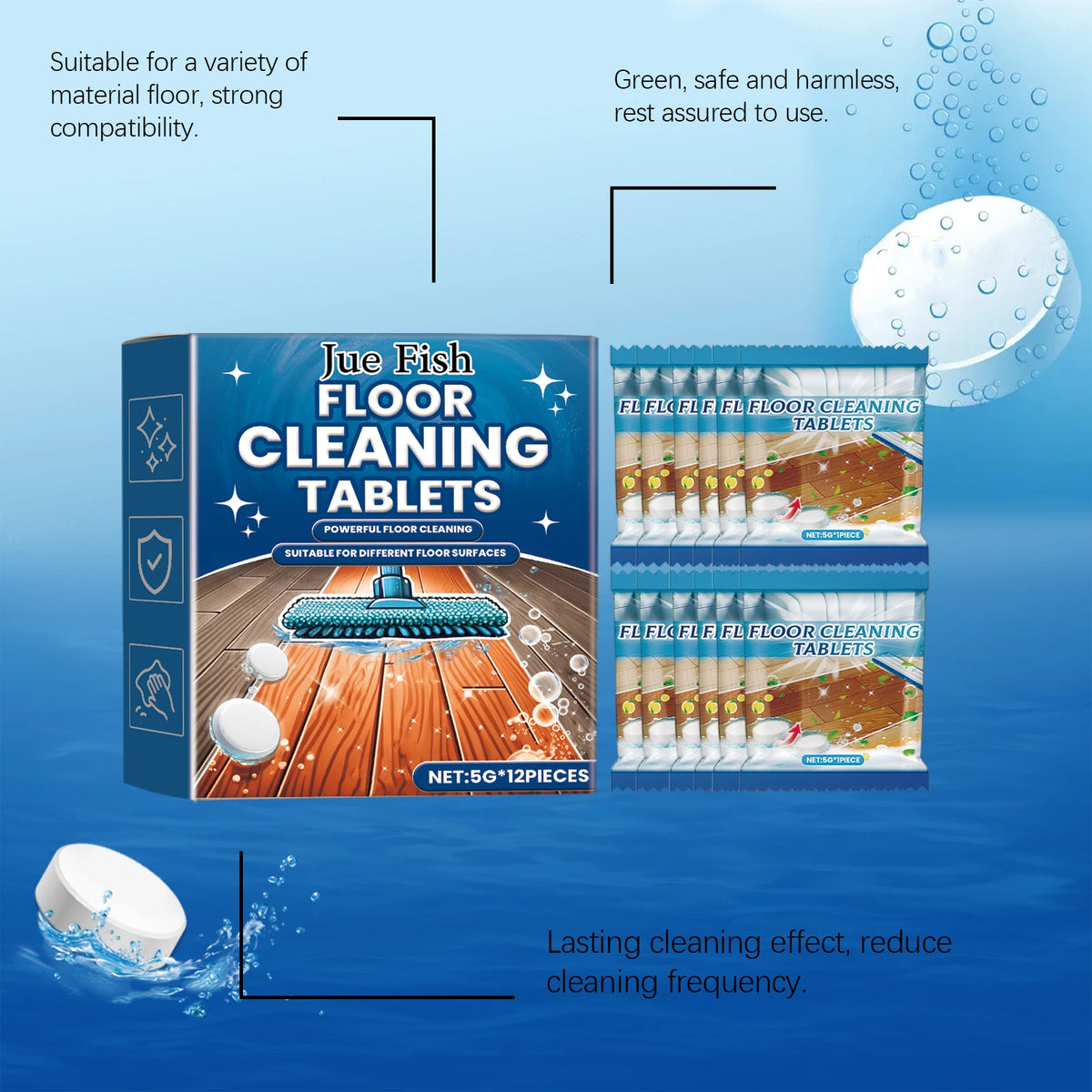 12-Pack Floor Cleaning Tablets – Stain Removal & Gloss Restore Floor Cleaner Tablets Qst