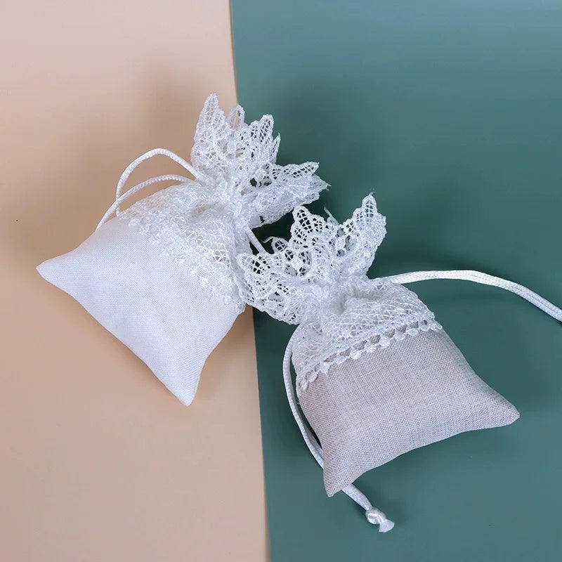 Lace Wedding Candy Bags Brocade Drawstring Embroidery 10pcs Wedding Favor Bags Qme
