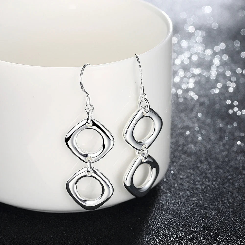 925 Sterling Silver Square Pendant Jewelry Set – Necklace, Bracelet & Earrings Sterling Silver Jewelry Set Qme
