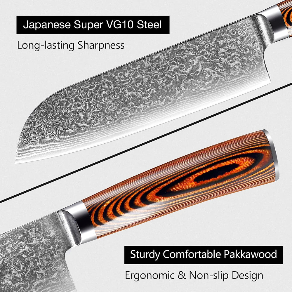 XITUO Damascus Steel Kitchen Knife Set – Colored Wood Handle Kitchen Knife Set Qst