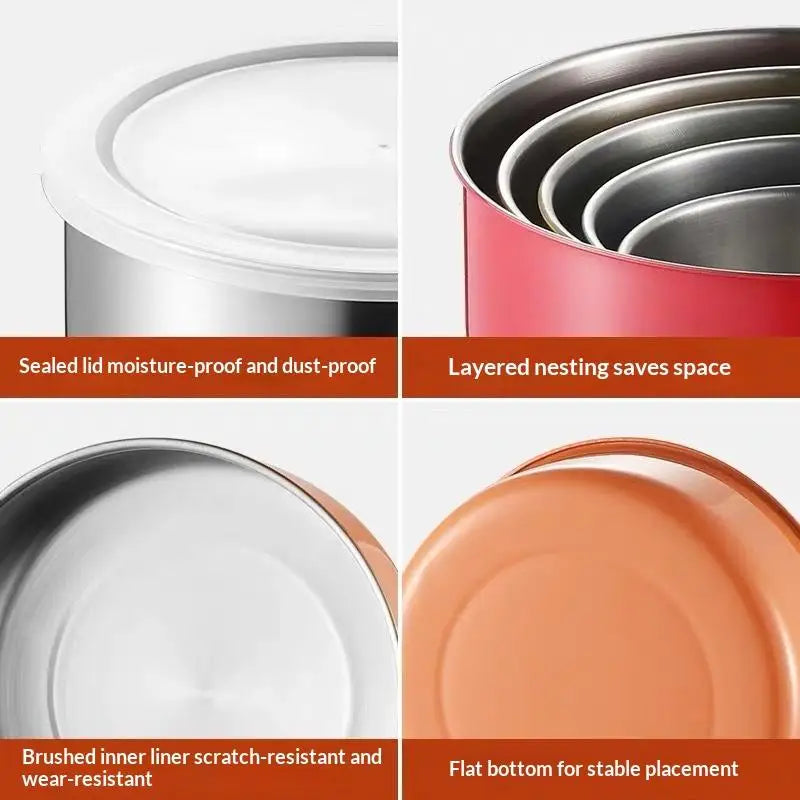 Colorful Stainless Steel Mixing Bowls with Lids – Stackable 5pc Mixing Bowl Set Qme