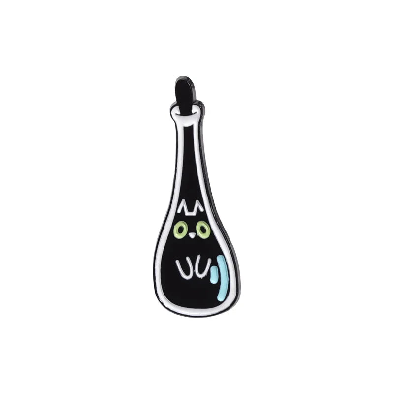 Cute Black Kitten Bottle Enamel Pin – Cartoon Cat Brooch Enamel Lapel Pin Qme style 3