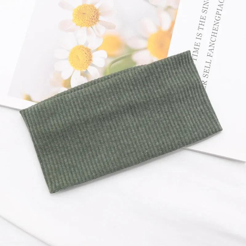 Women's Wide Elastic Headband – Organic Cotton Makeup Hair Hoop Wide Elastic Headband Qme green One Size