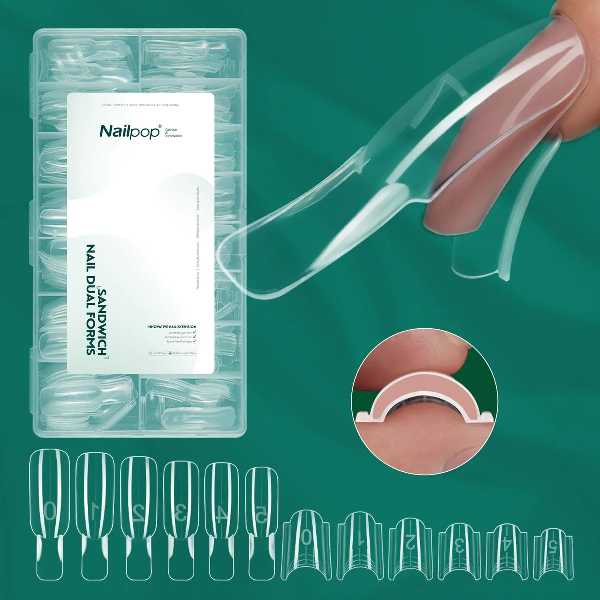 Nailpop Curved Square Nail Dual Forms – 15 Sizes, 240pcs Nail Dual Forms Qme