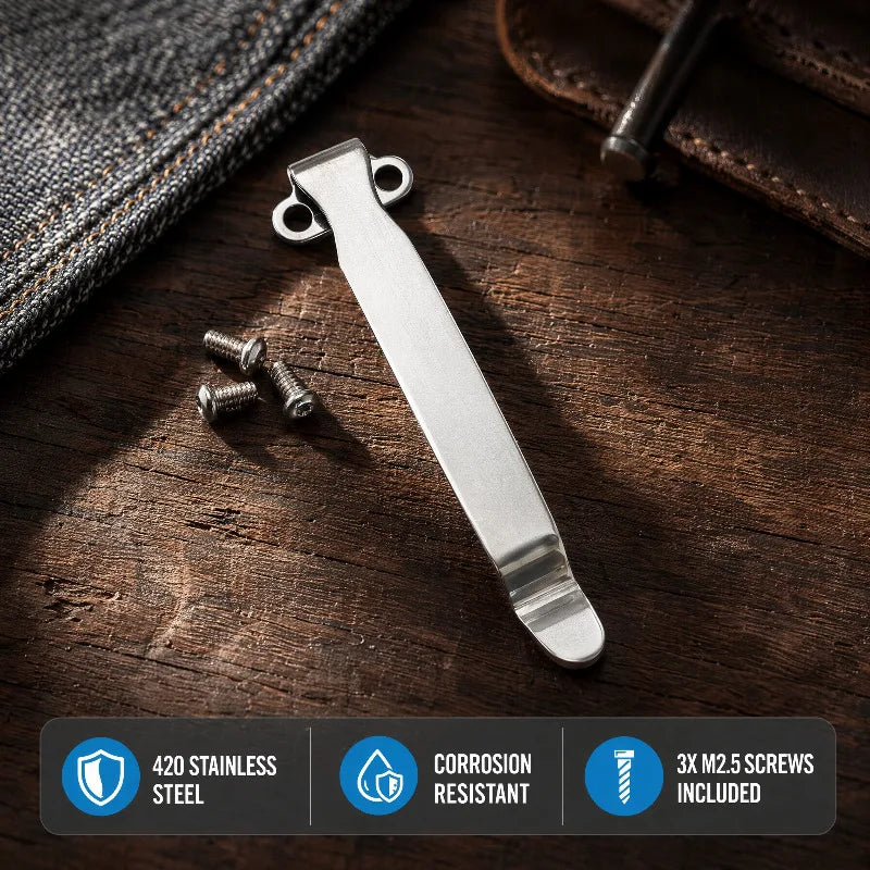 Stainless Steel Back Clip for DIY Folding Pocket Knife + Screws Knife Making Accessory Qst