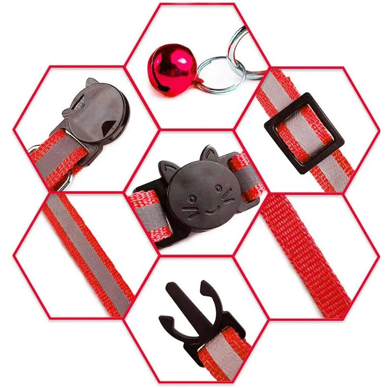 Reflective Cat Collar with Bell – 6-Piece Nylon Set Cat Collar Set Qme