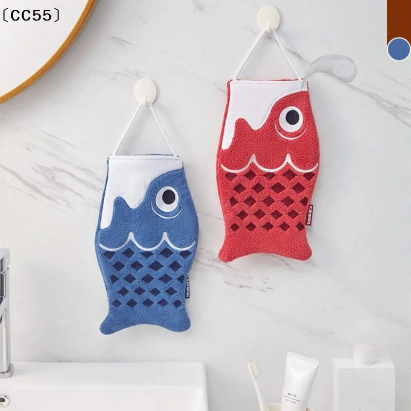 Cartoon Koi Hanging Hand Towel – Super Absorbent Cotton Square Hanging Hand Towel Qst
