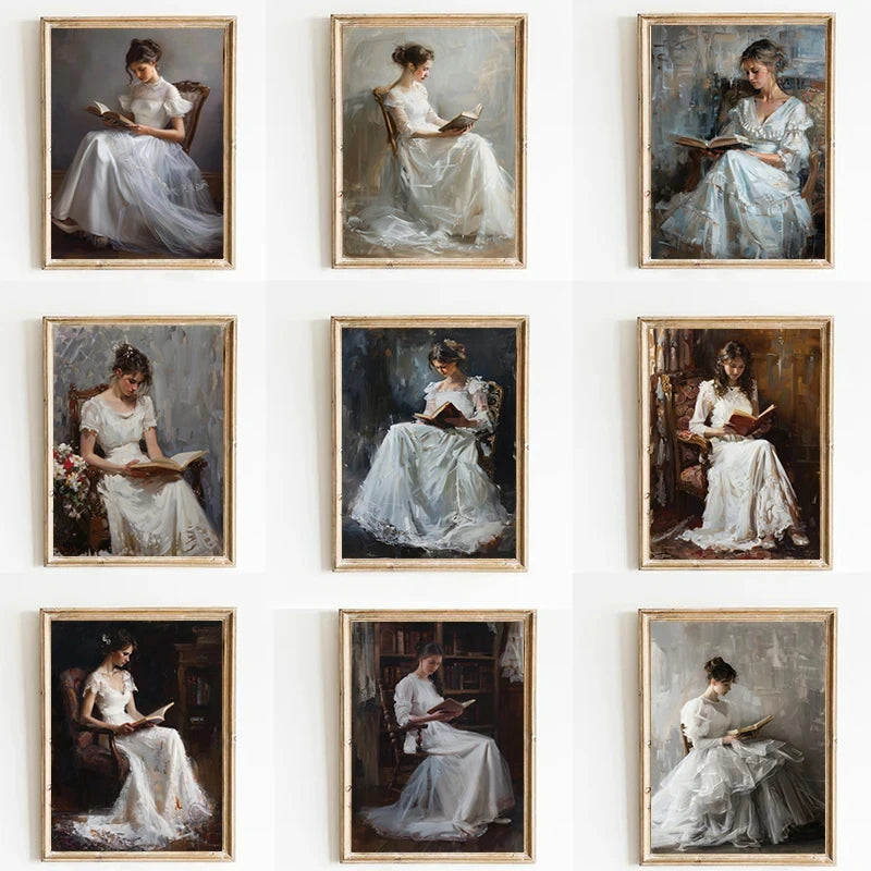 Vintage Female Reading Canvas Wall Art Print | Home Décor Canvas Wall Art Print Qst