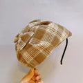 Retro Checkered Bowknot Half-Cap Headband | Vintage Style Fashion Headband Qme Khaki