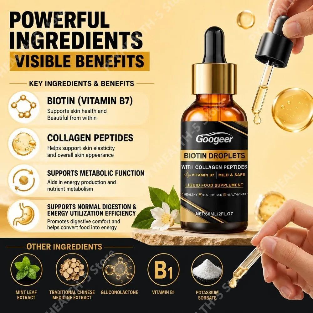Googeer Biotin Liquid Drops with Collagen & Vitamin B7 – 60ml Biotin Liquid Supplement Qst