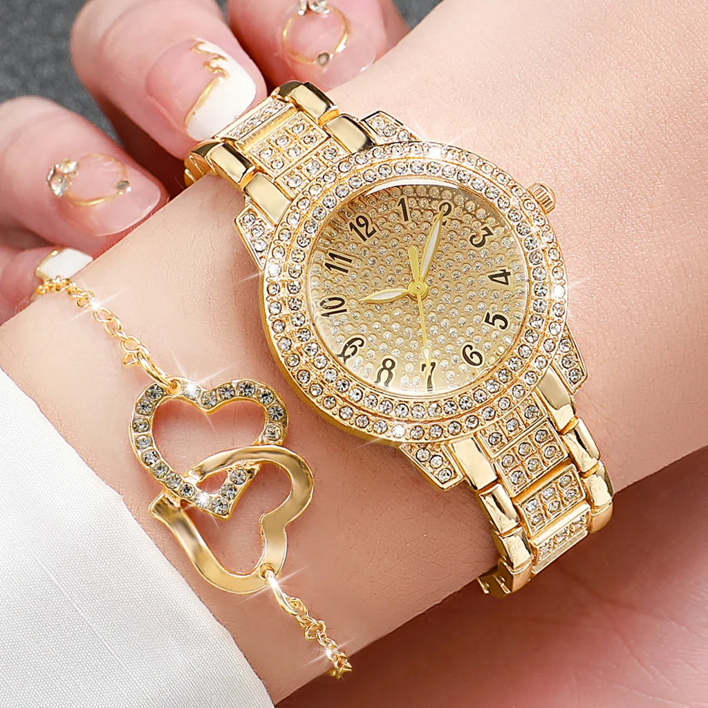 Full Diamond Roman Numeral Steel Watch – Starry Sky Dial Fashion Wristwatch Qme