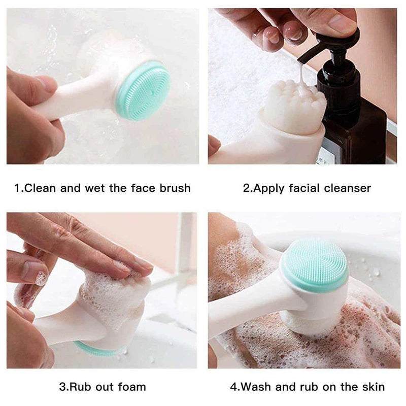 3D Double-Sided Silicone Facial Cleansing & Massage Brush Facial Cleansing Brush Qst