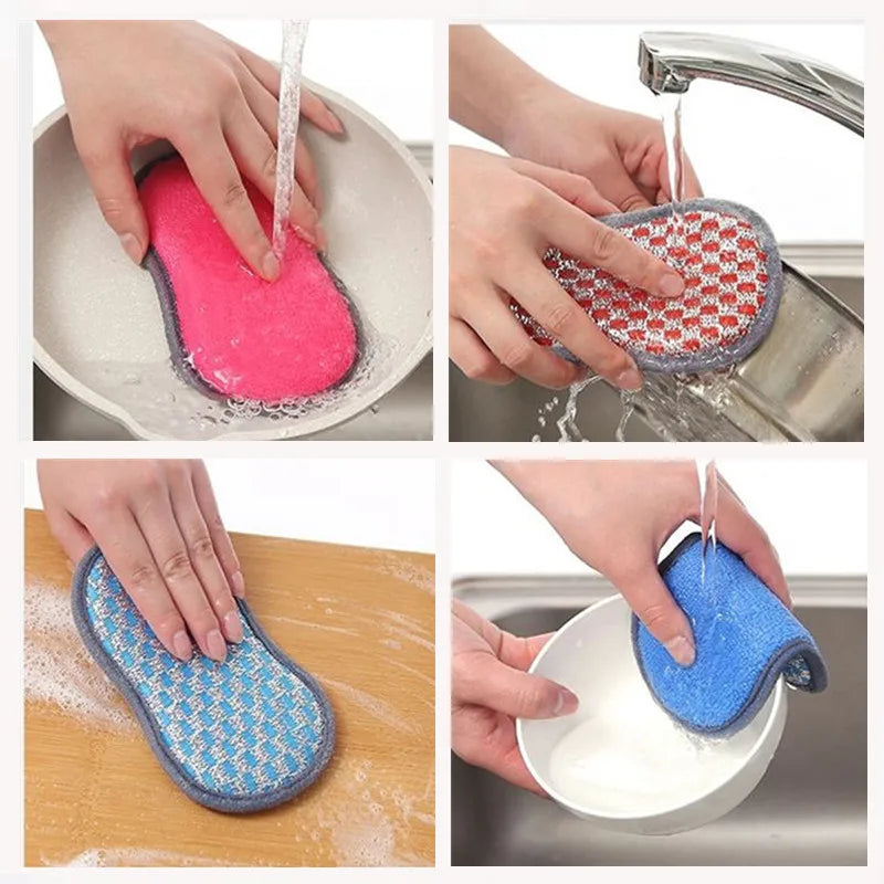 Double-Sided Kitchen Scrubber Sponge | Dishwashing Scouring Kitchen Scrubber Sponge Qme