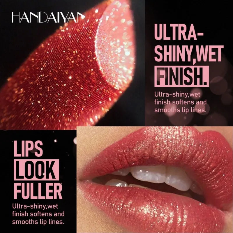 8-Color Glitter Lipstick – Waterproof Diamond Pearlescent Gloss Glitter Lip Gloss Qme