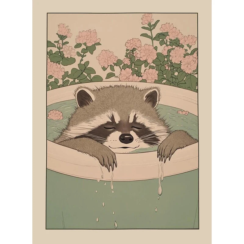 Japanese Bathroom Cute Animals Canvas Wall Art Poster Unframed Canvas Wall Art Qst