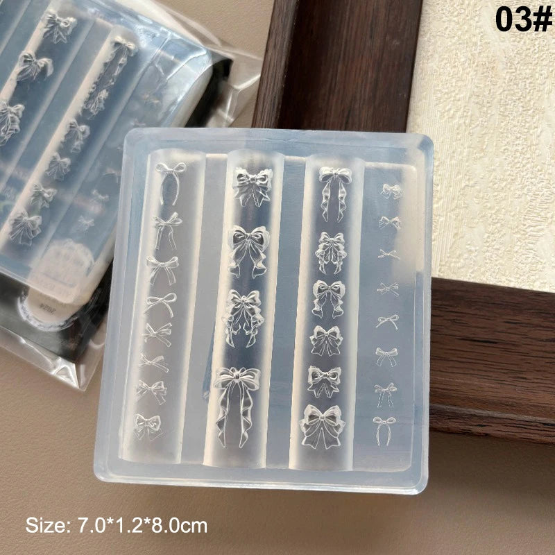 3D Ribbon Bowknot Silicone Nail Art Carving Mold – UV Gel DIY Nail Art Mold Qst 3