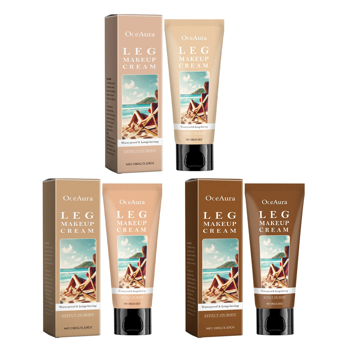 OceAura Leg Makeup Body Lotion – Waterproof Body Foundation Body Makeup Foundation Qst 3PCS Boxed