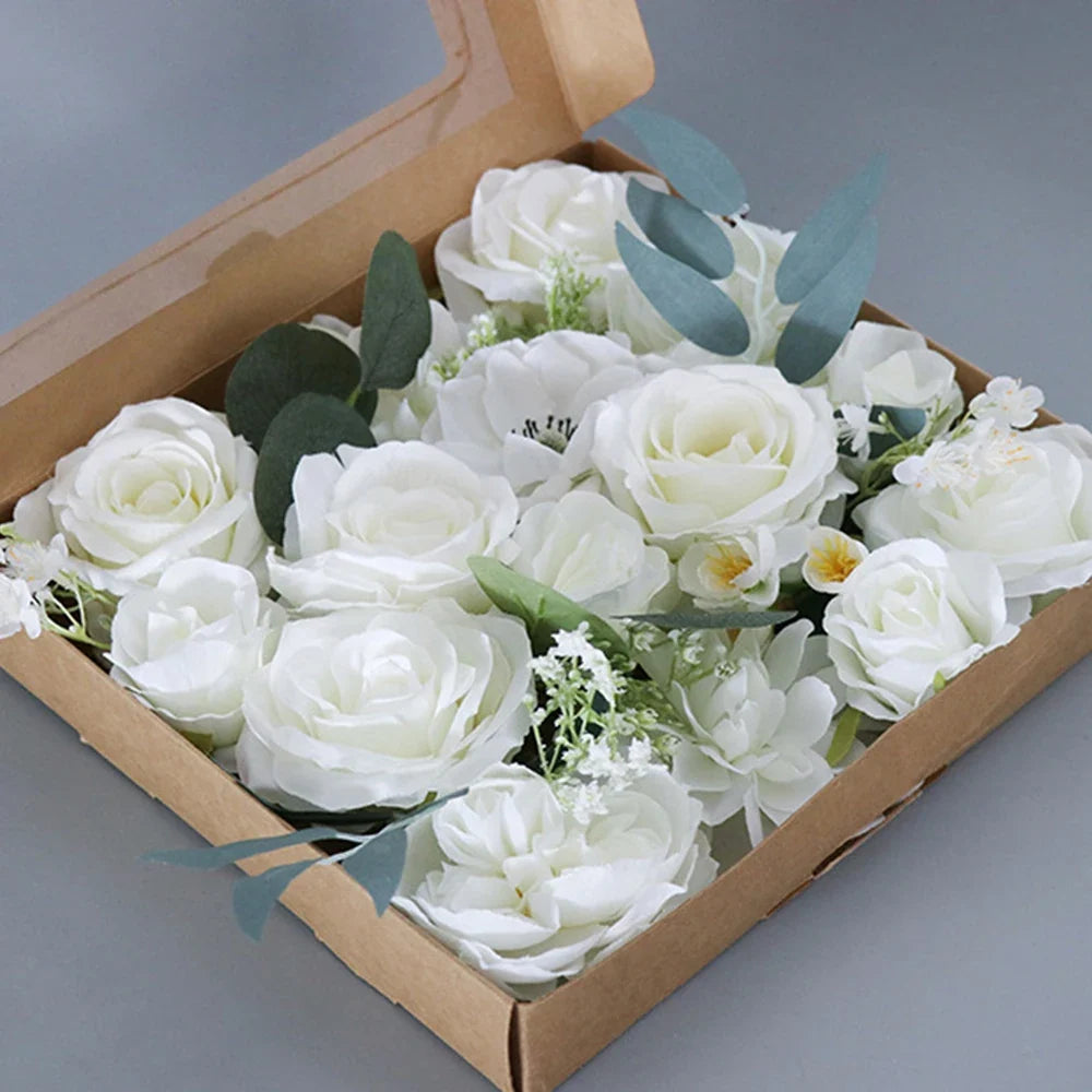 Silk Flower Box – Wedding, Proposal & Birthday Home Decor Artificial Flower Box Qme white