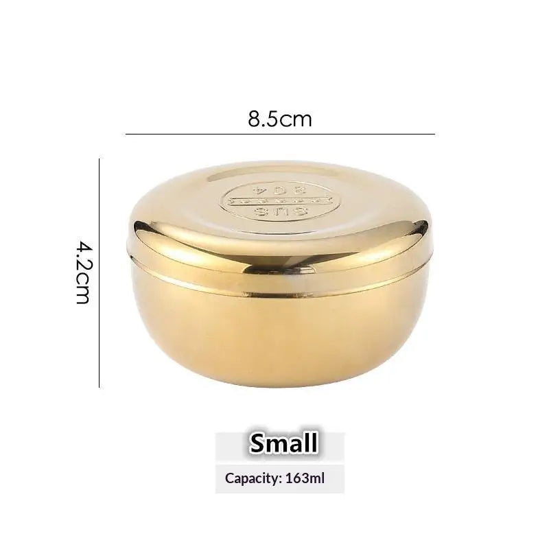 Korean Stainless Steel Rice Bowl with Lid – Child-Safe Stainless Steel Bowl Qst Gold Small
