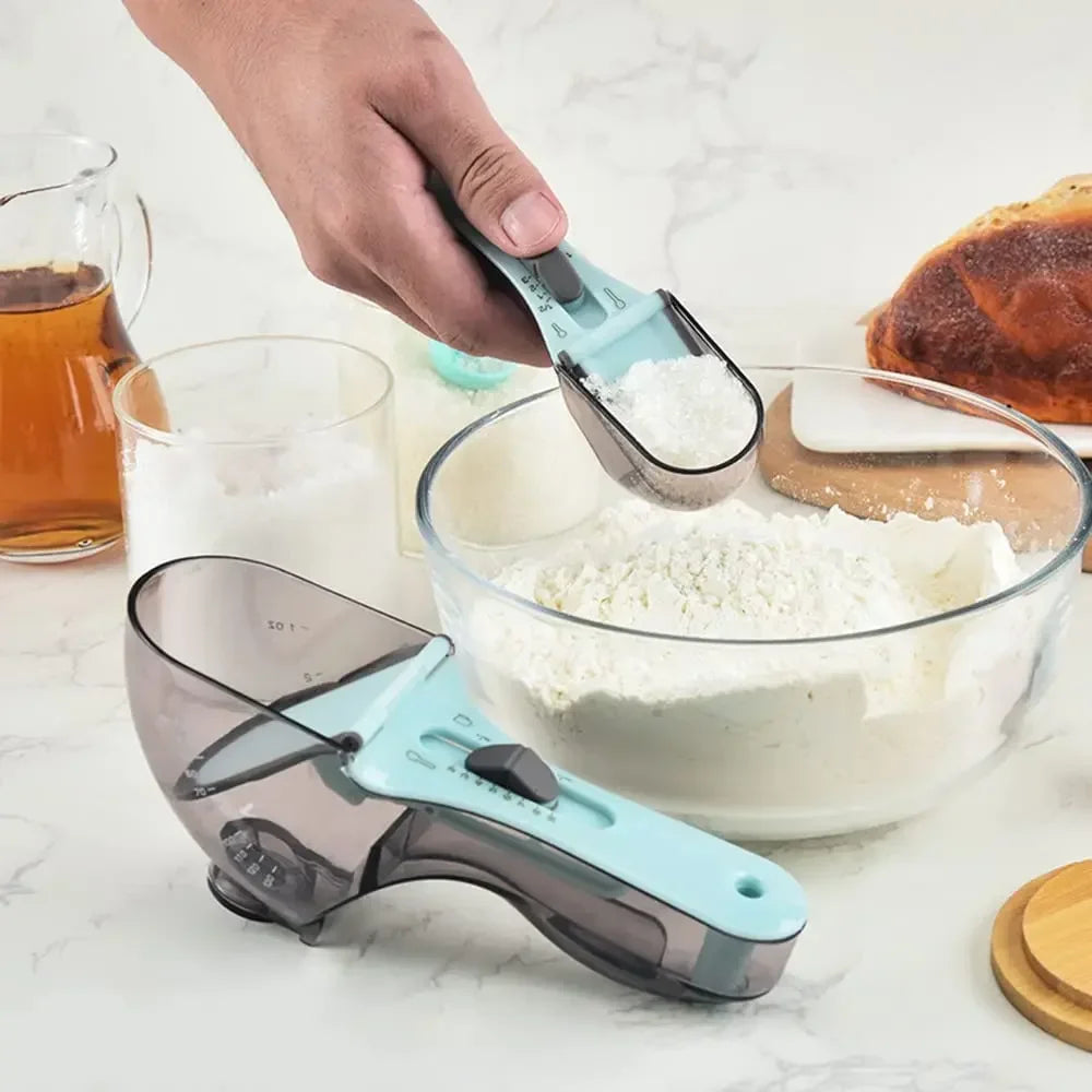 Adjustable Measuring Cups & Spoons Set with Magnetic Clip Measuring Cup Set Qme