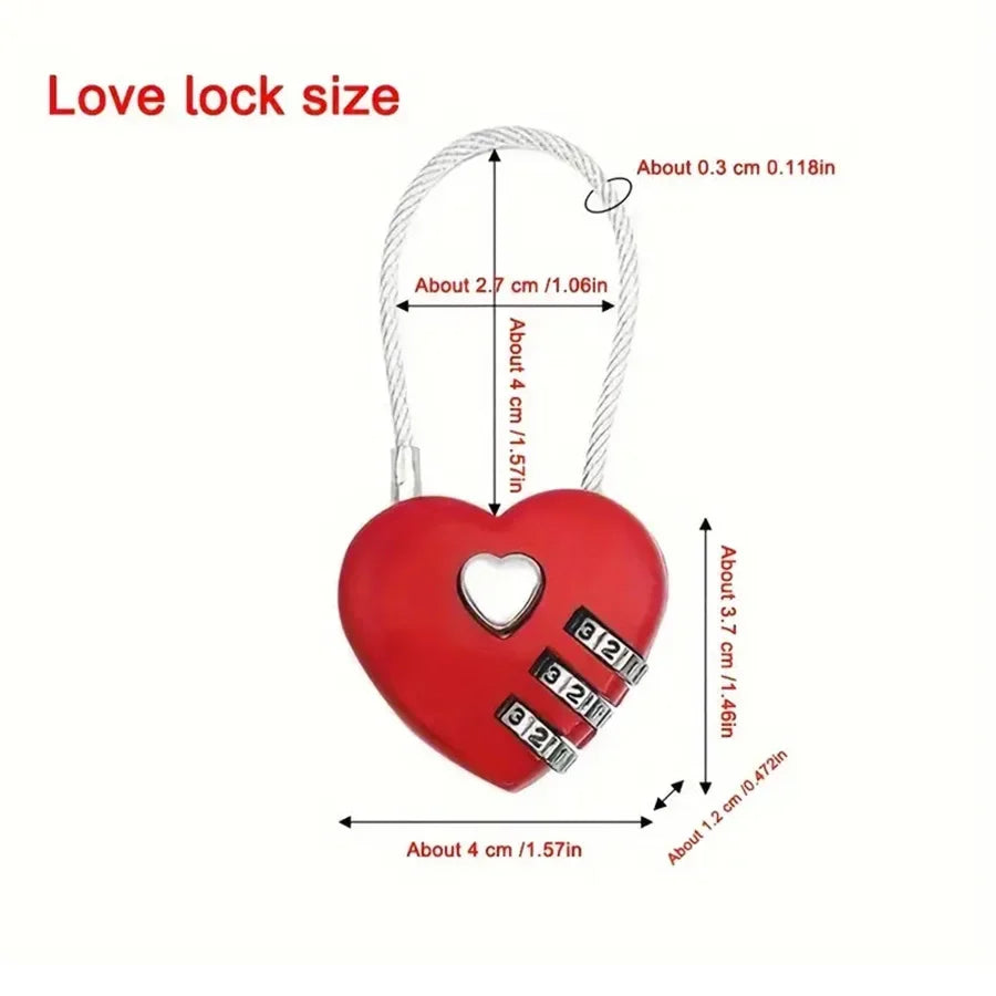 Heart Shaped 3-Digit Combination Lock Steel Wire Rope Padlock Combination Padlock Qme