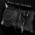 Men's Matte Octagonal Watch & Cuban Bracelet 4-Piece Set Watch & Bracelet Set Qme Black B