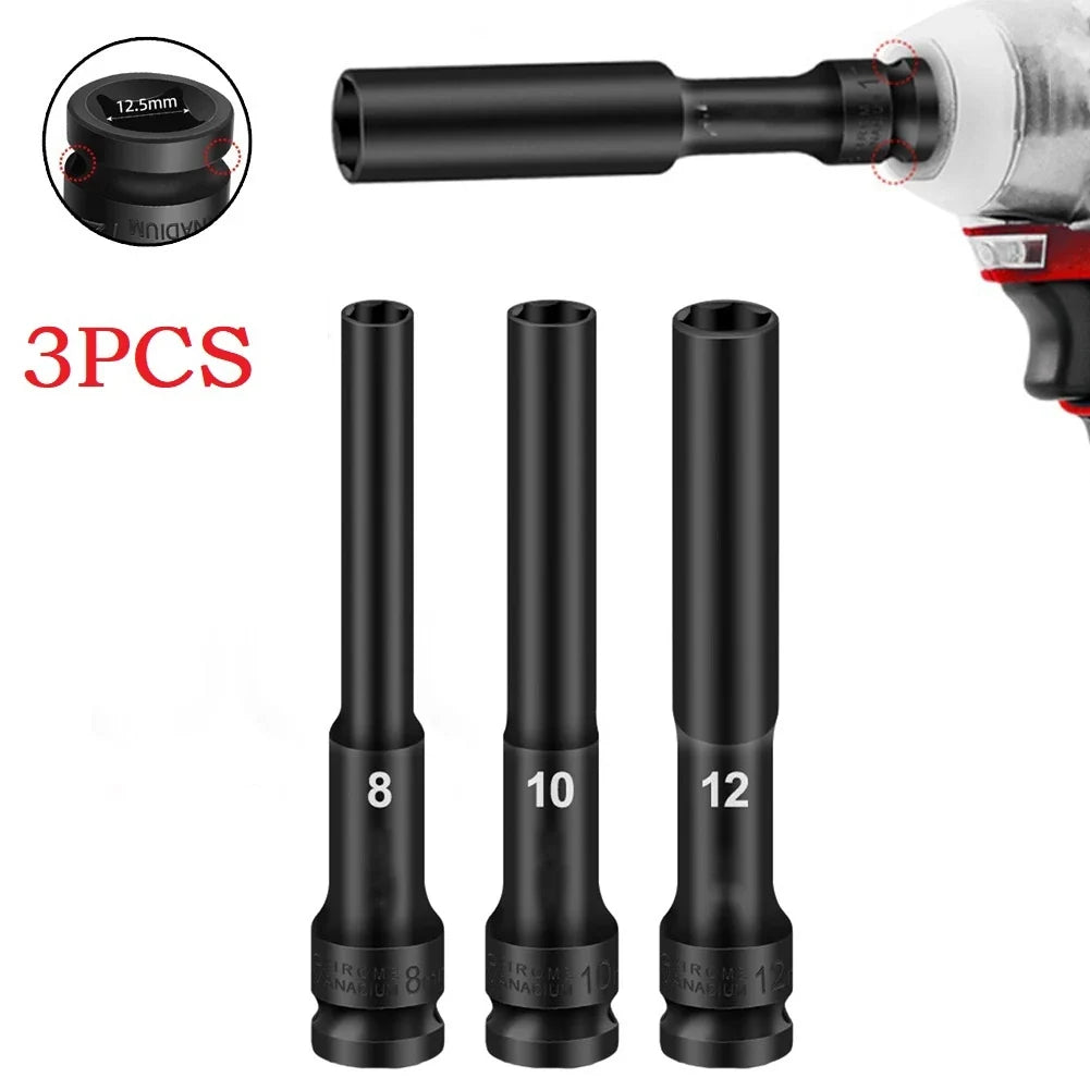 3-Pack 1/2" Drive 8mm Hex Socket Adapter – Chrome Vanadium Steel Socket Adapter Qme Default Title