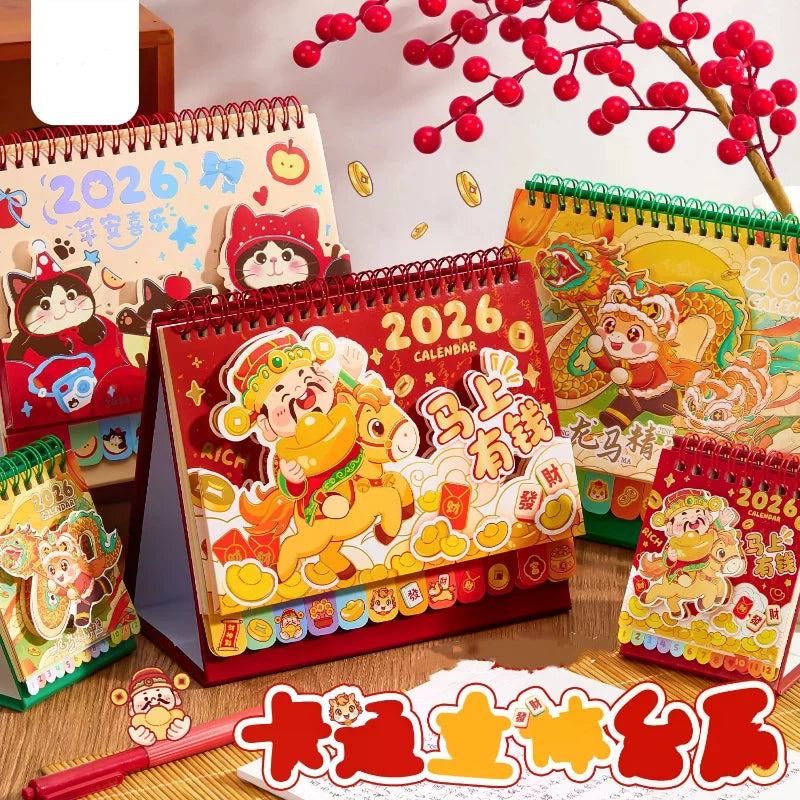 2026 3D Rotating Desk Calendar – Cartoon Horse Desktop Decor Desk Calendar Qme