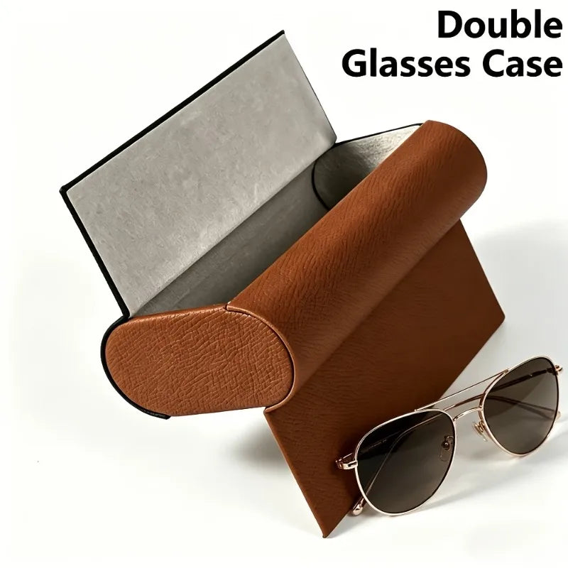 Double Layer Faux Leather Glasses Case | Magnetic Closure Eyewear Case Qme